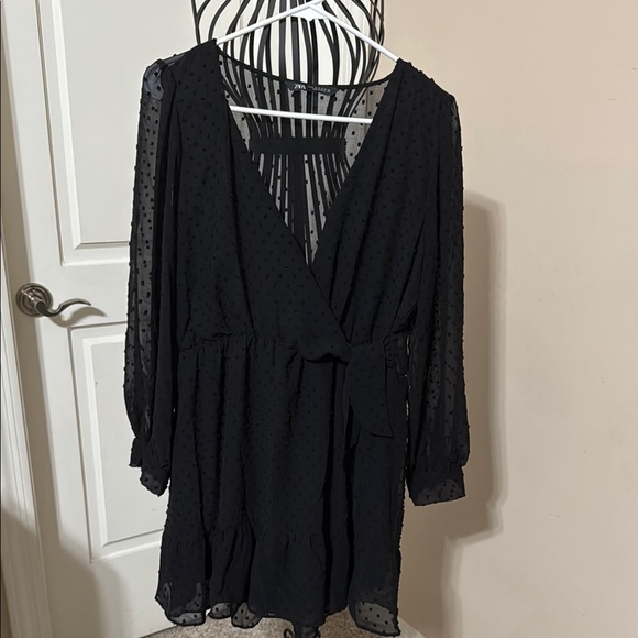 Zara Black Mock Wrap Skort with Bishop Sleeves - Picture 1 of 7